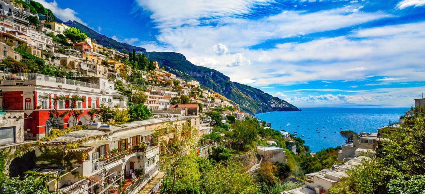 Cliffside terraces and villas overlooking the sea on the Amalfi Coast