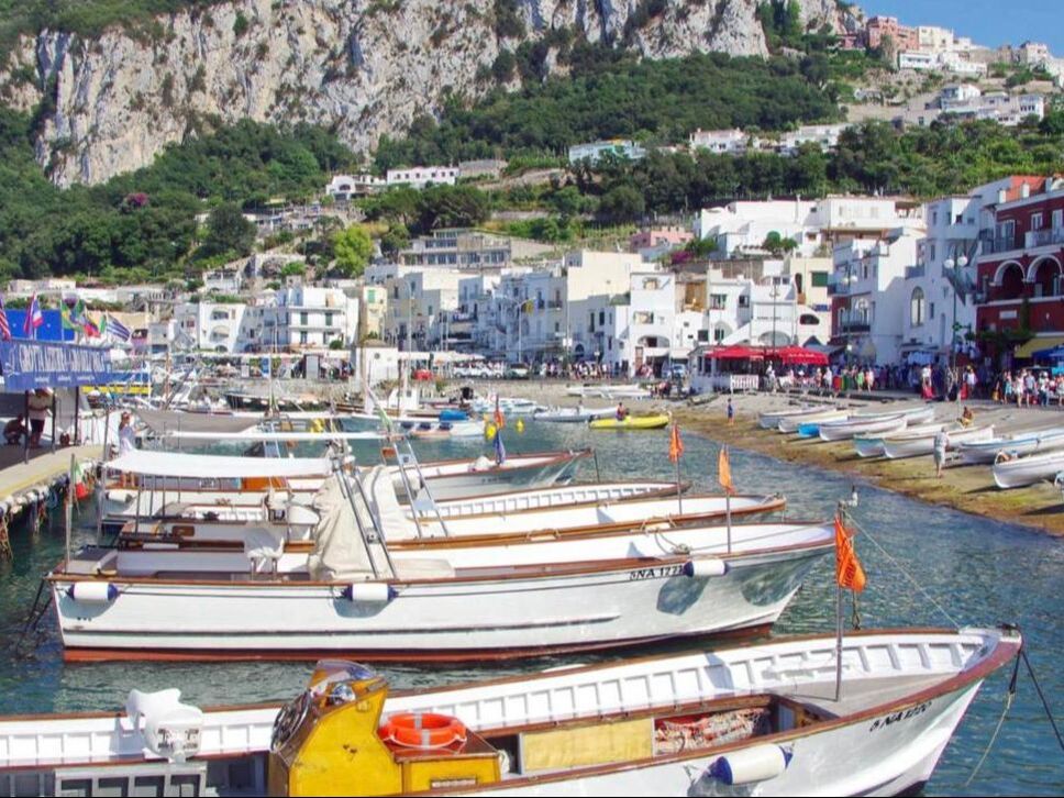 Private boats moored at Marina Grande harbour on Capri