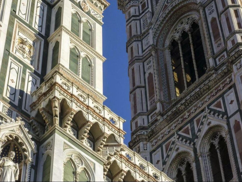 Marble facade of Florence Cathedral and Giotto's bell tower