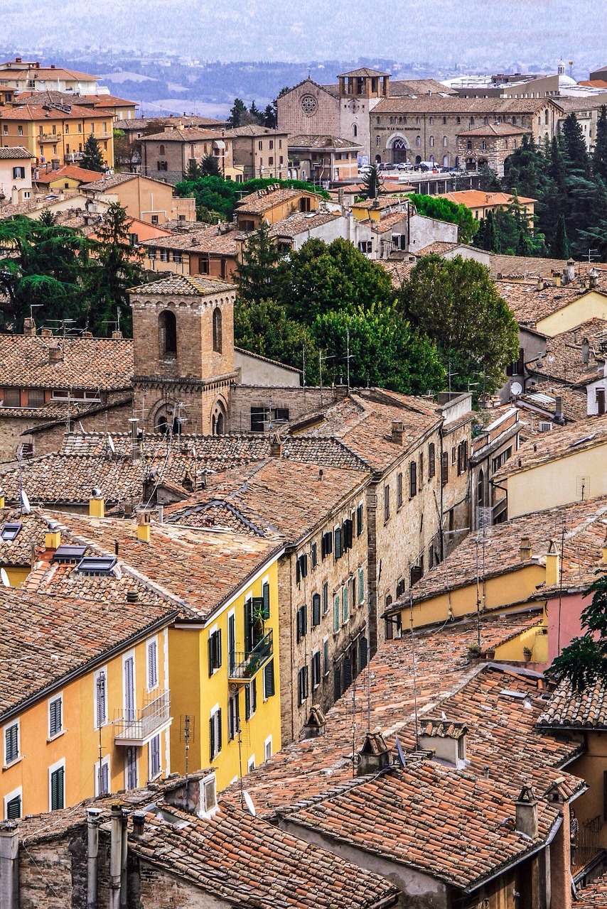 The terracotta rooftops and medieval towers of Perugia, Umbria